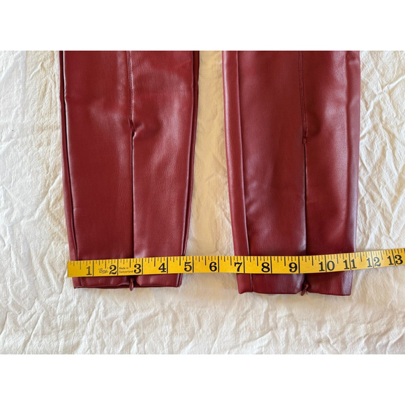 ZARA Faux Leather Skinny High Rise Pants Ankle Zip Size M Medium Red Burgundy - Picture 7 of 9
